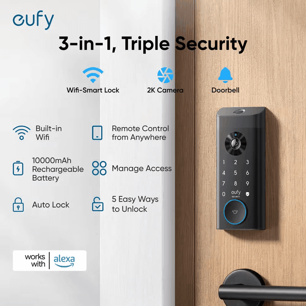 eufy E330 3-in-1 Video Smart Lock with Chime - Black image 2
