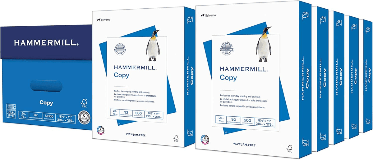 Hammermill 20-lb Copy Paper 8.5 x 11, 10 Reams / 5,000 Sheets