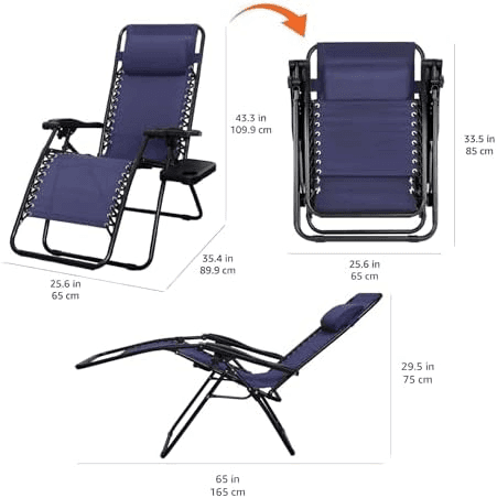 Amazon Basics Zero-Gravity Lounge Chairs with Side Table, Set of 2 - Blue image 3