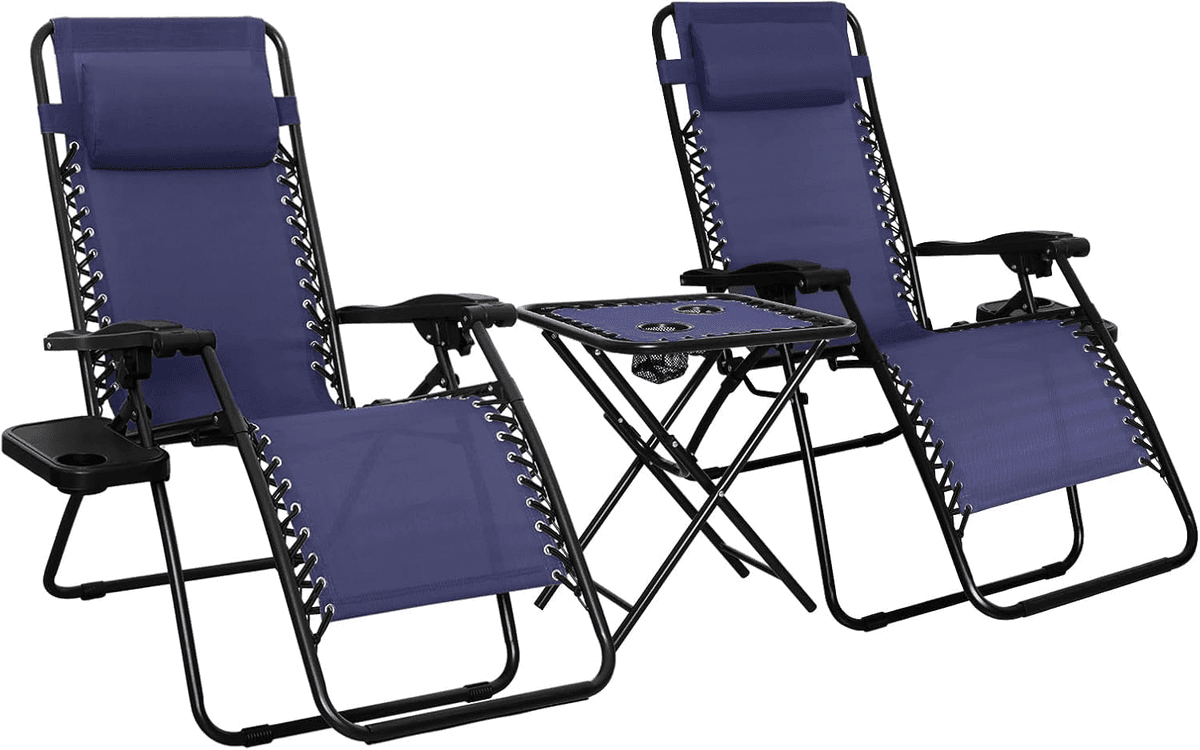 Amazon Basics Zero-Gravity Lounge Chairs with Side Table, Set of 2 - Blue