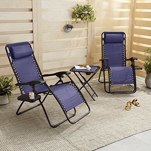Amazon Basics Zero-Gravity Lounge Chairs with Side Table, Set of 2 - Blue image 2