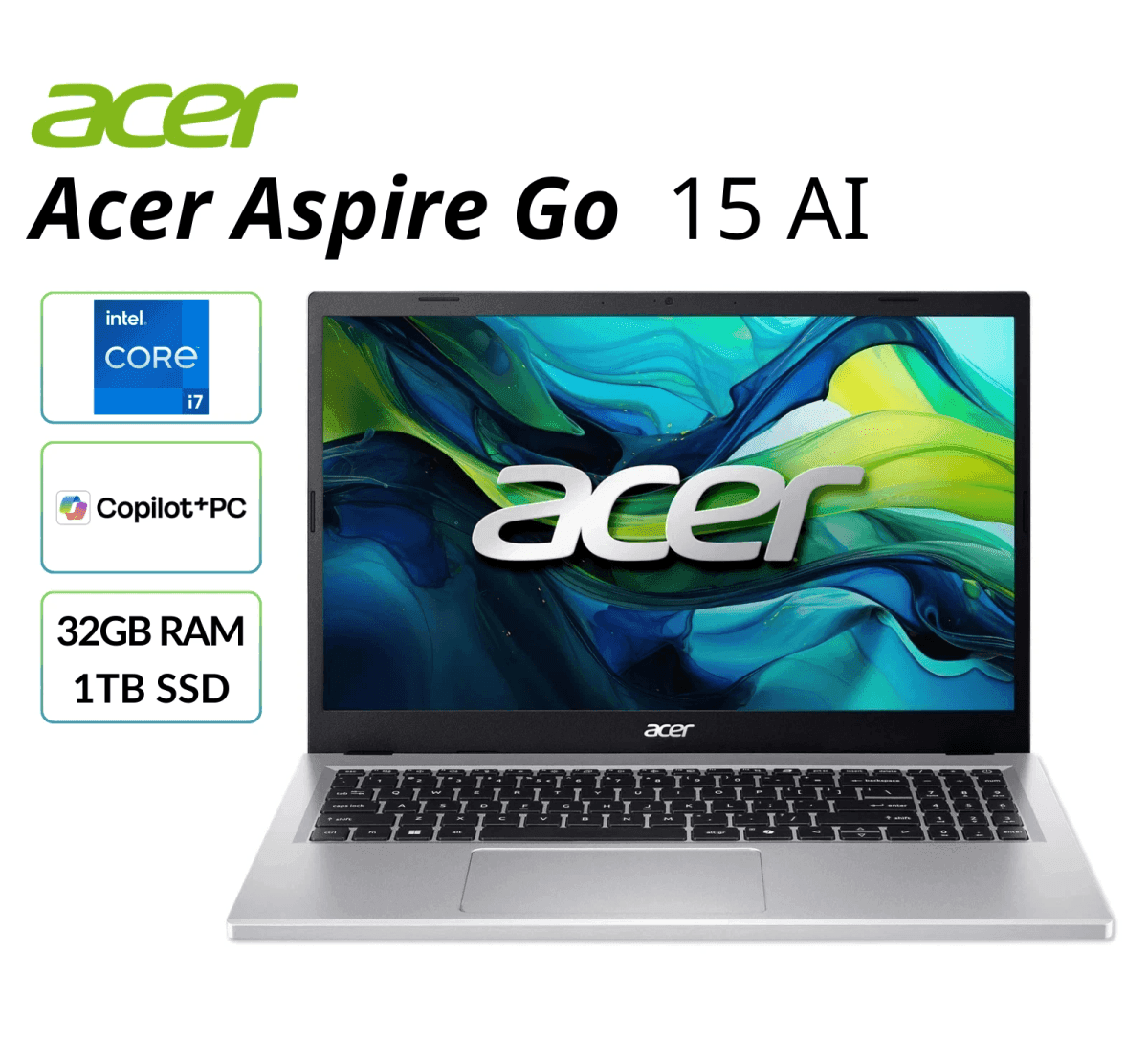 Acer Aspire Go 15 AI 15.6-inch Core i7 Laptop, 32GB RAM, 1TB SSD