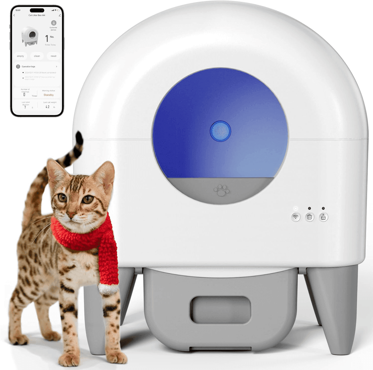 Fumoi 95L Automatic Self-Cleaning Cat Litter Box - White and Grey