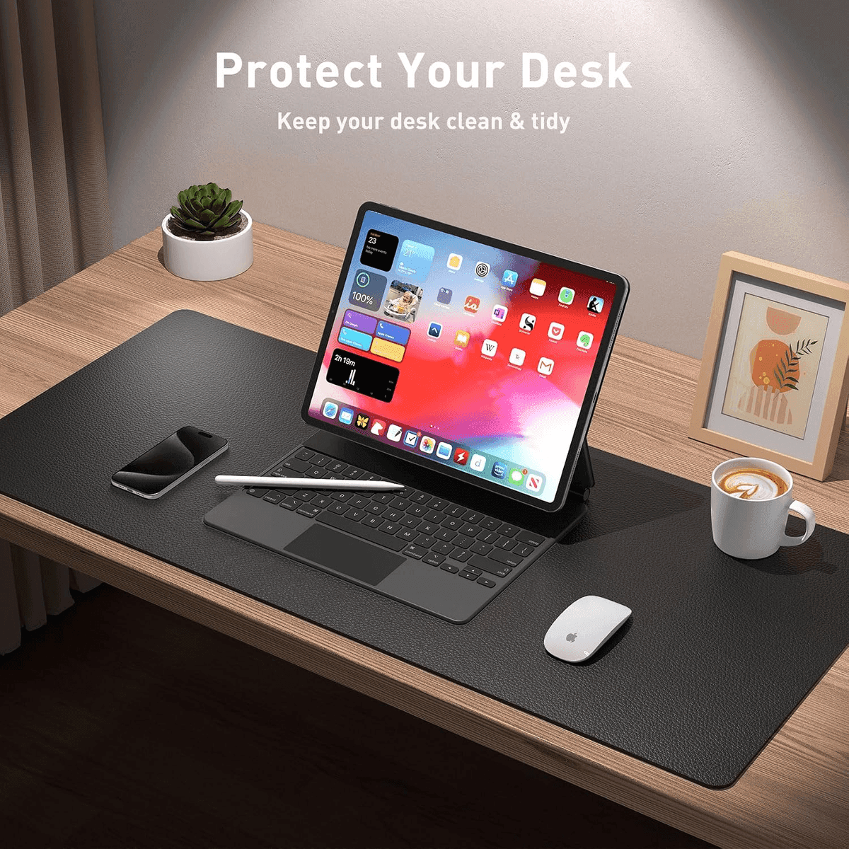 Aothia PU Leather Desk Pad, Black, 36 x 17 Inches image 3
