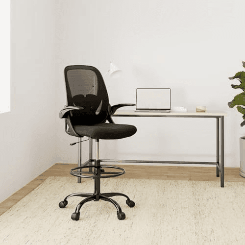 Primy Ergonomic Drafting Chair with Adjustable Footrest - Black image 2
