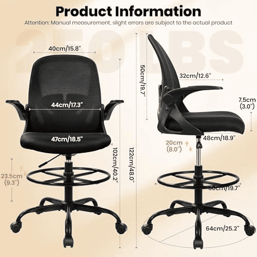 Primy Ergonomic Drafting Chair with Adjustable Footrest - Black image 3