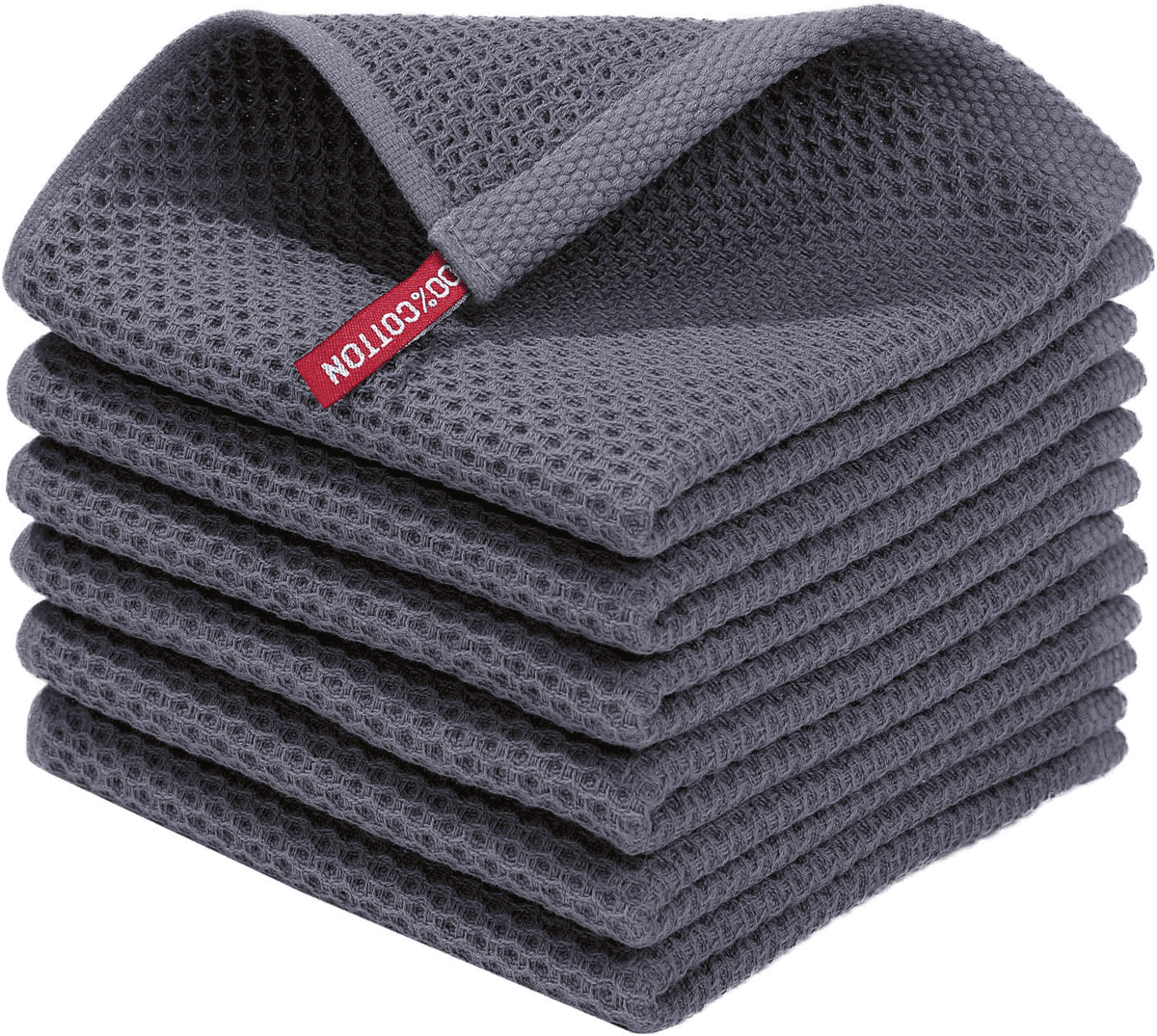 Homaxy 12 x 12-Inch Cotton Dishcloths, Dark Gray, 6-Pack