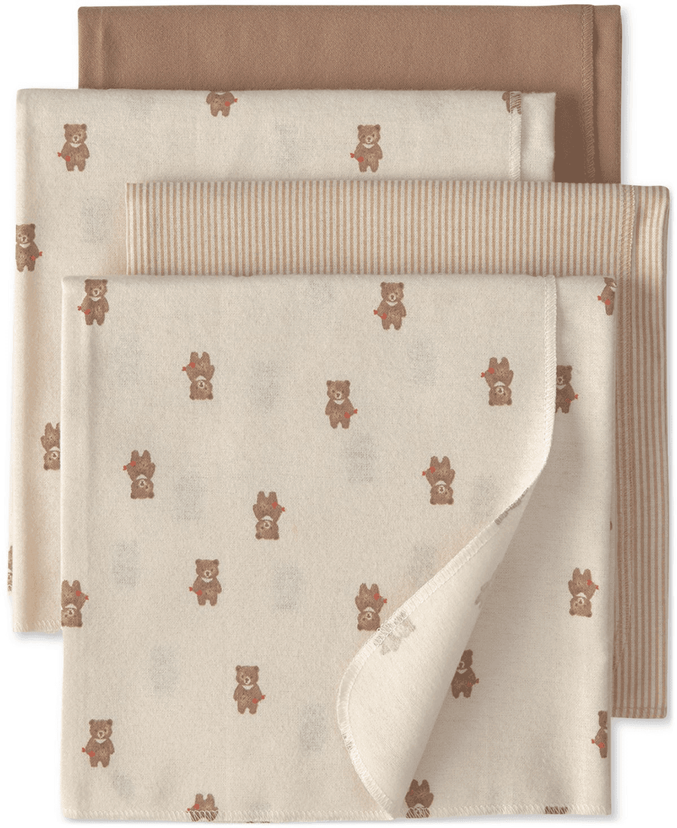Carter's Bear Receiving Blankets, Brown/Ivory, 4-Pack