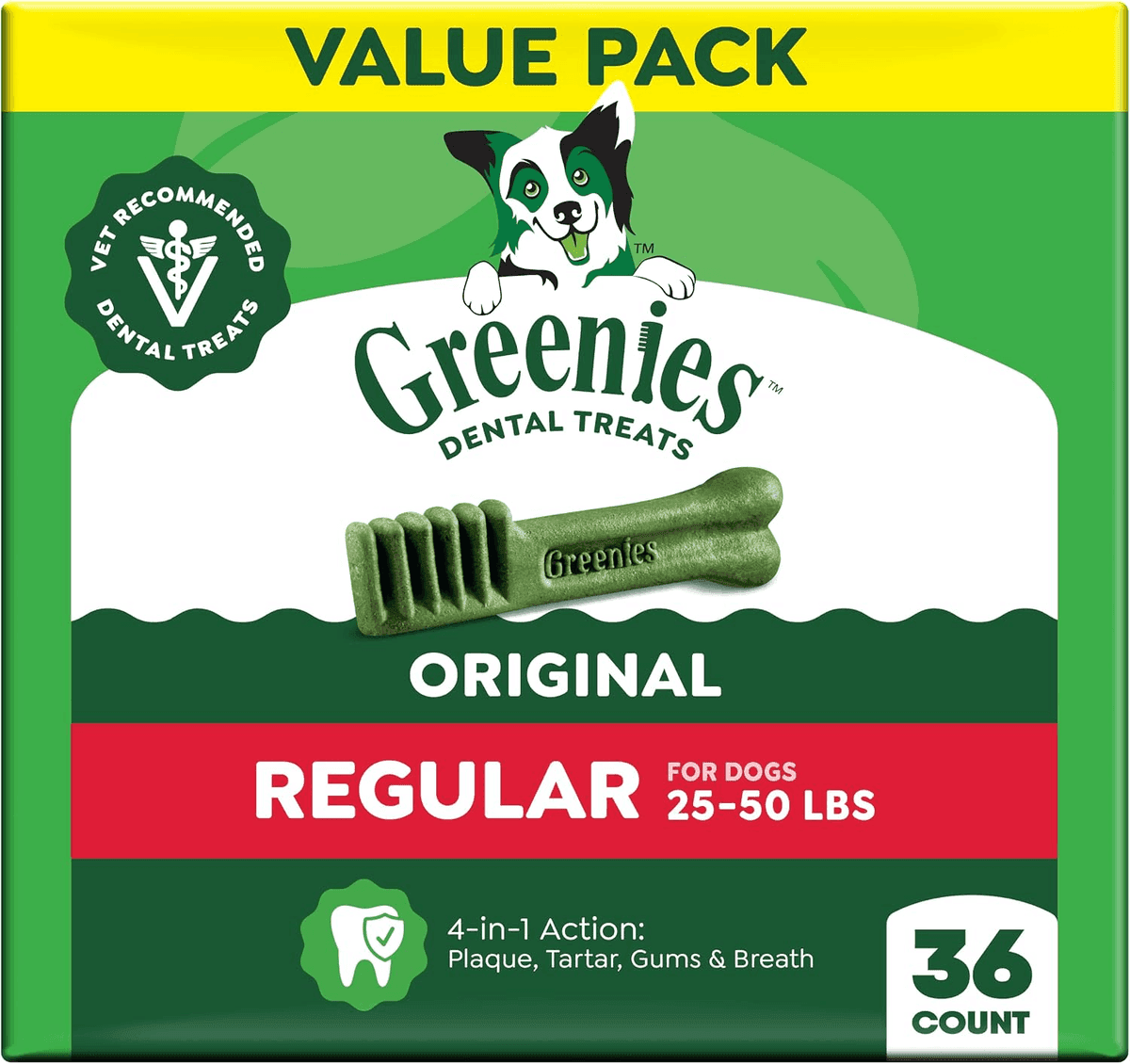 Greenies Regular Dental Dog Treats, Original, 36 Count
