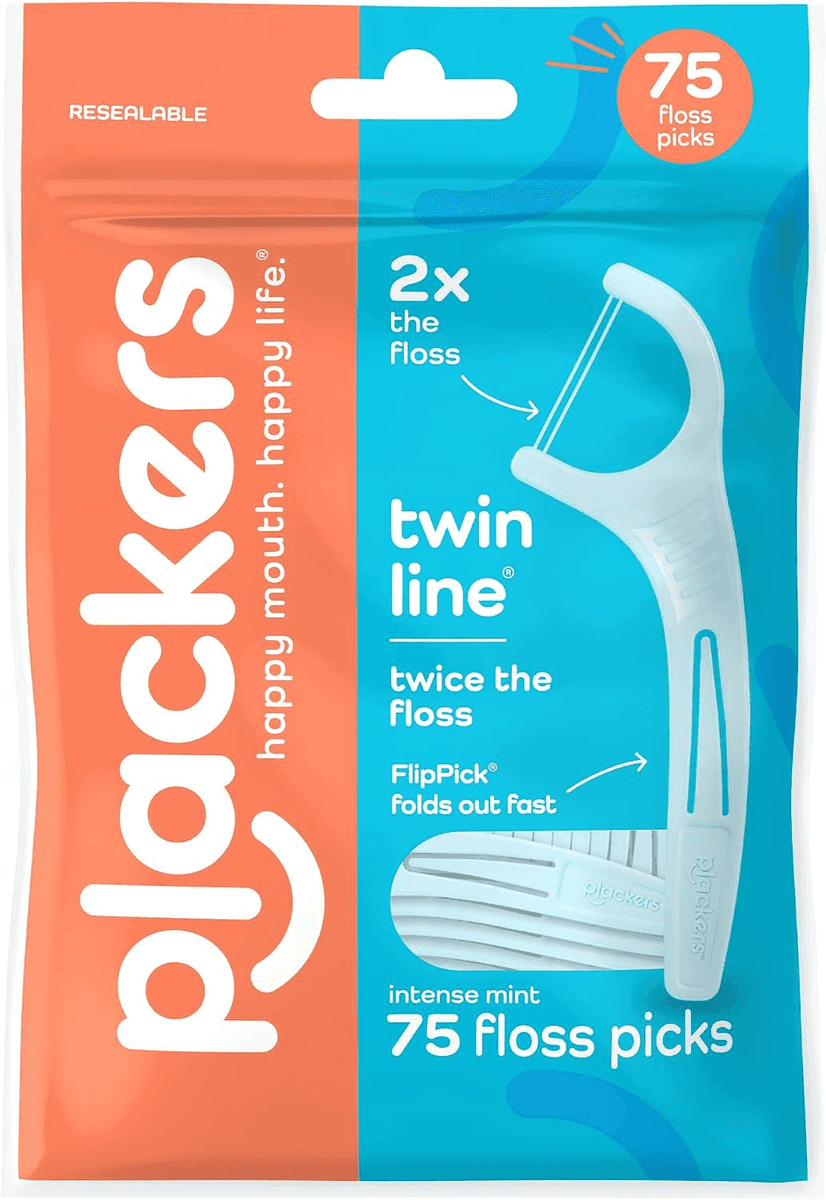 Plackers Twin Line Intense Mint Floss Picks, 75 Count