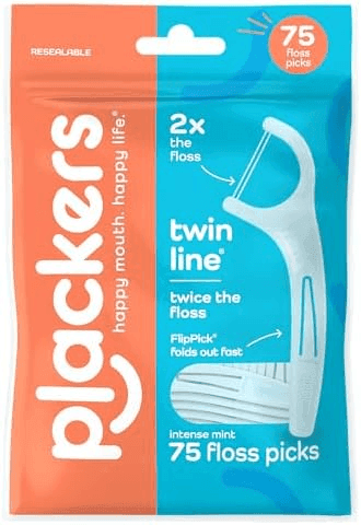 Plackers Twin Line Intense Mint Floss Picks, 75 Count image 2