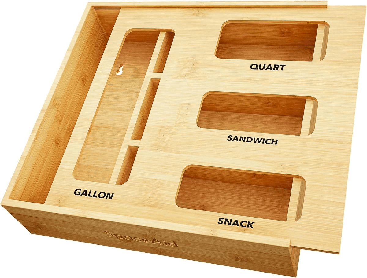 SpaceAid Bamboo Food Storage Bag Organizer - 4 Slots