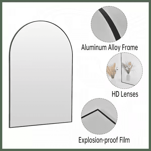 XRAMFY 24 x 36 in Black Arched Wall Mirror image 2