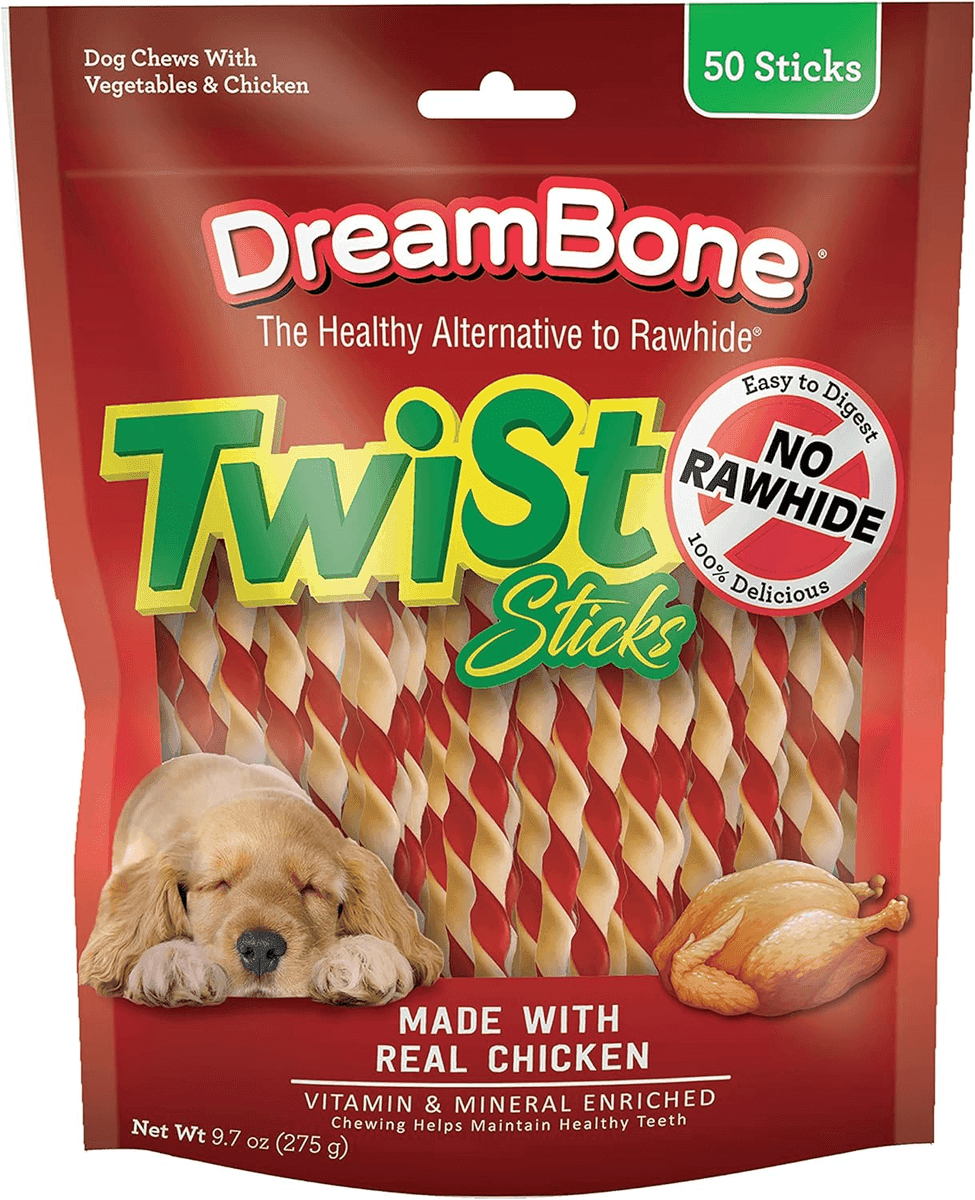 DreamBone Rawhide-Free Twist Stick Dog Treats, 50 Count