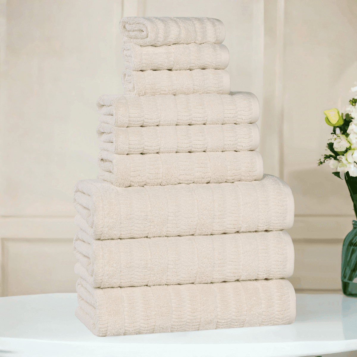 Superior Mika 9-Piece Ivory Cotton Quick Dry Bath Towel Set