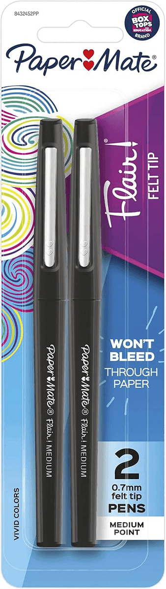 Paper Mate Flair Black Felt-Tip Pens 2-Pack for $2.36