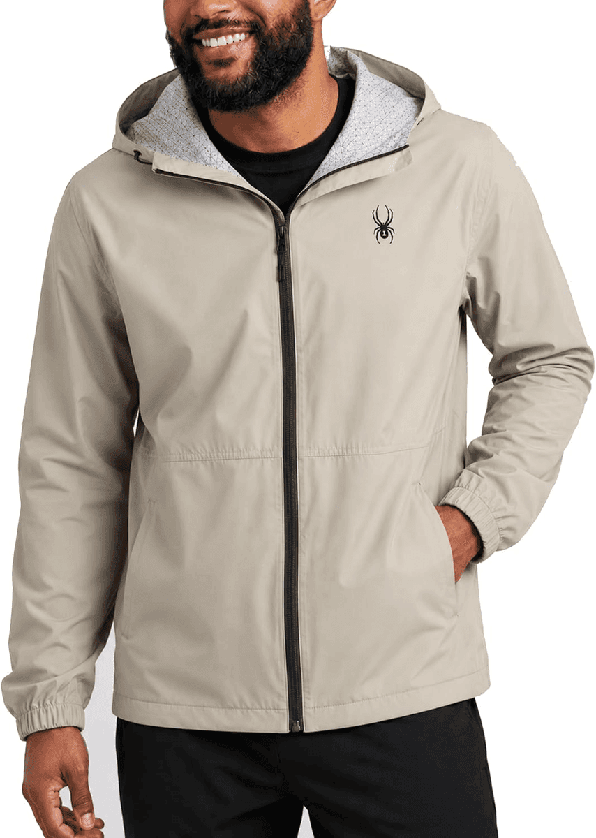 Spyder Men's Waterproof Rain Jacket, Stone Beige, Small