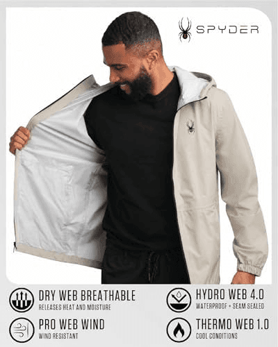 Spyder Men's Waterproof Rain Jacket, Stone Beige, Small image 3