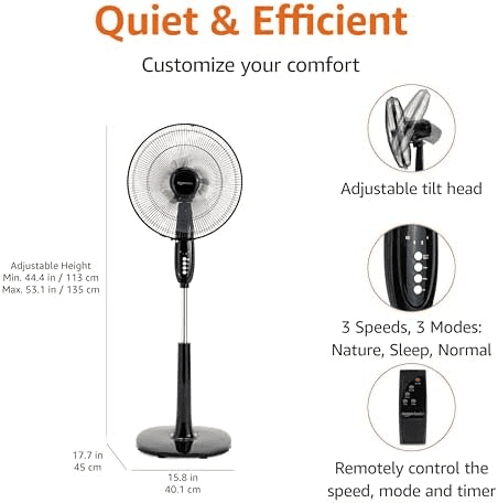 Amazon Basics 16-Inch Pedestal Fan with Remote, Black image 3
