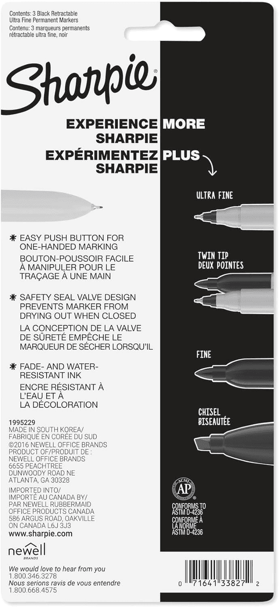 Sharpie Retractable Ultra Fine Point Permanent Markers - Black, 3 Count image 5