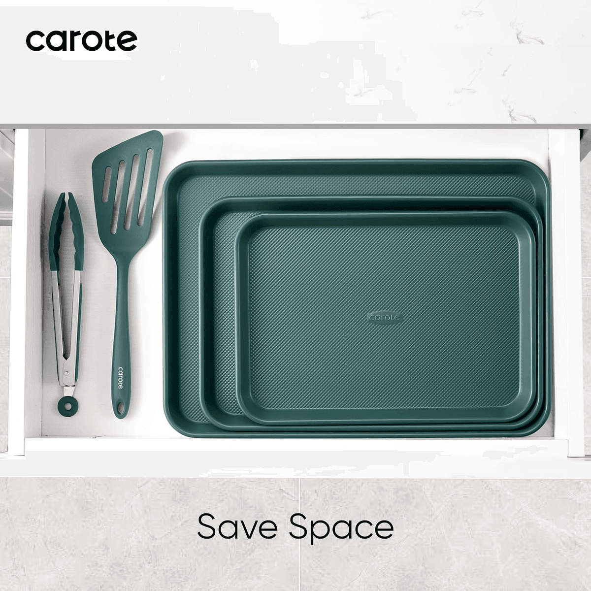 CAROTE 3-Piece Nonstick Baking Sheet Set - Olive Green image 5