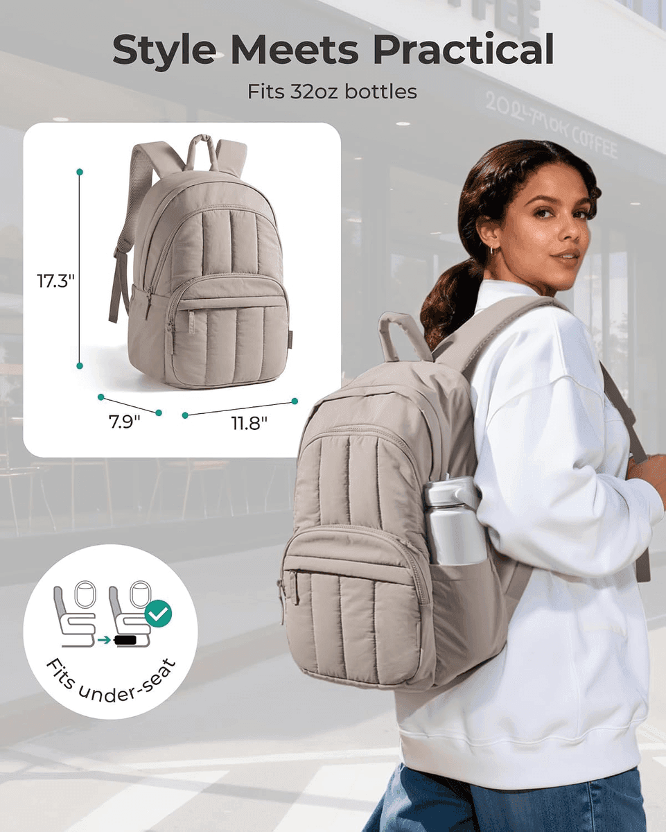 BAGSMART 15.6-Inch Quilted Laptop Backpack - Camel image 2