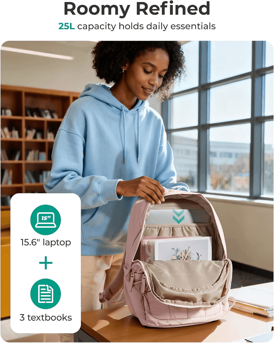 BAGSMART 15.6-Inch Quilted Laptop Backpack - Camel image 5