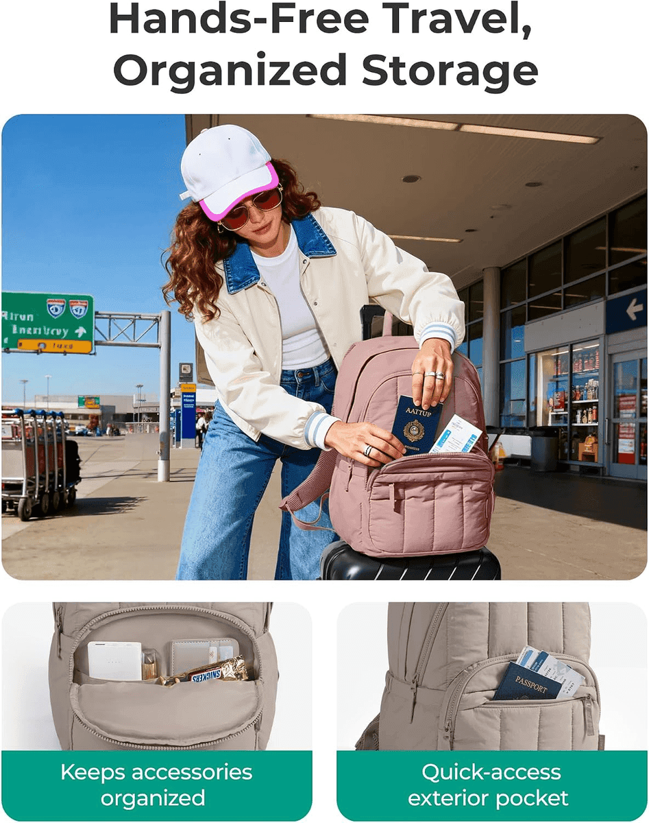 BAGSMART 15.6-Inch Quilted Laptop Backpack - Camel image 3