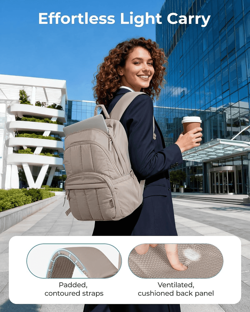 BAGSMART 15.6-Inch Quilted Laptop Backpack - Camel image 4