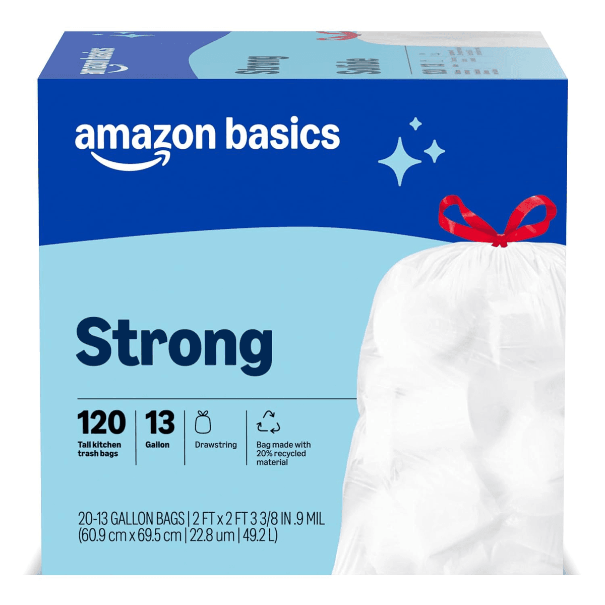Amazon Basics 13-Gallon Drawstring Trash Bags - 120 Count