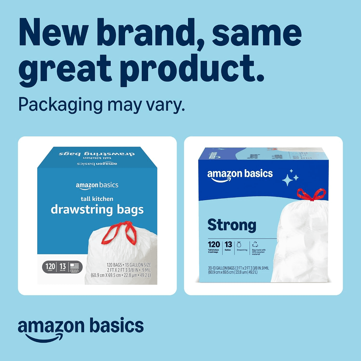 Amazon Basics 13-Gallon Drawstring Trash Bags - 120 Count image 2