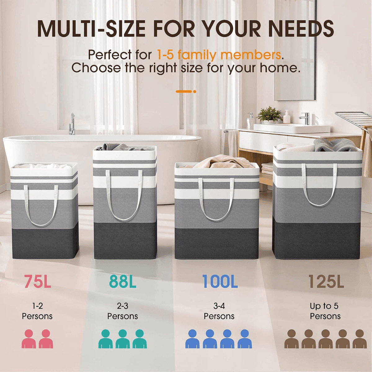 HomeHacks 75L Collapsible Laundry Hampers - Gray 2-Pack [Prime] image 5