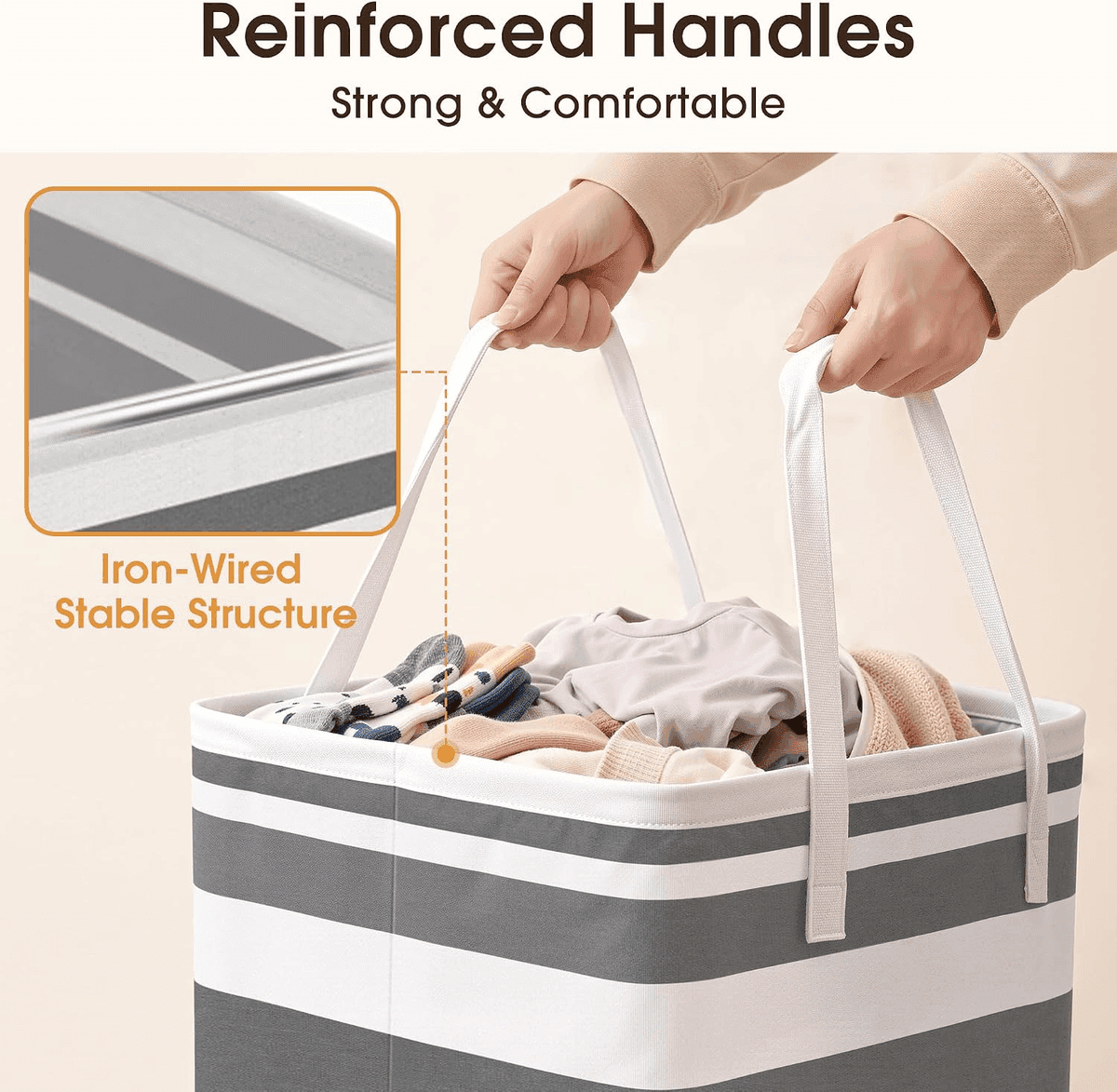 HomeHacks 75L Collapsible Laundry Hampers - Gray 2-Pack [Prime] image 2