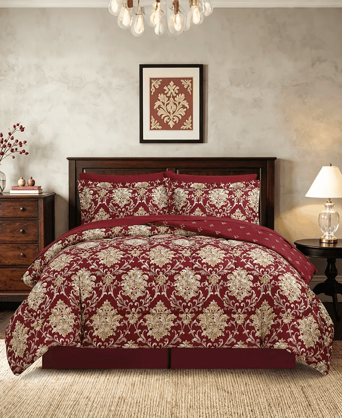 Macy's Alexa Damask Reversible Queen 8-Piece Comforter Set - Red