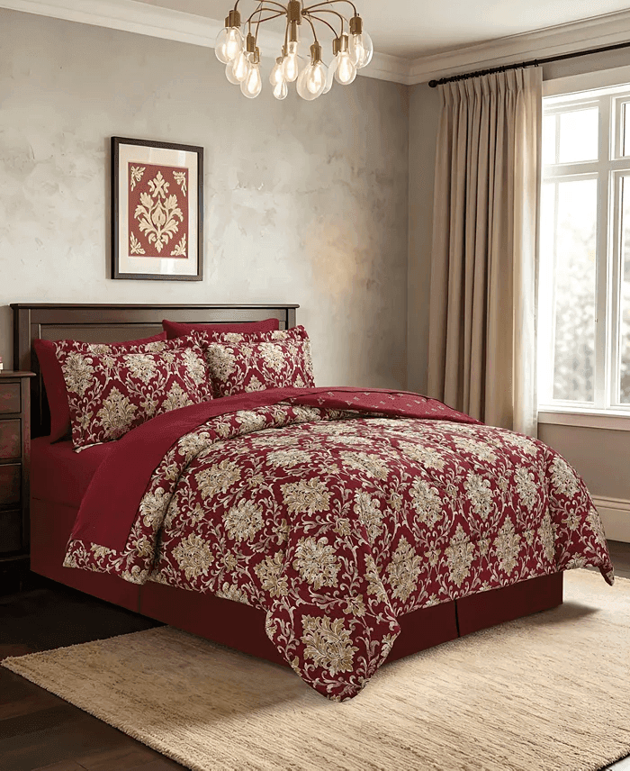 Macy's Alexa Damask Reversible Queen 8-Piece Comforter Set - Red image 2