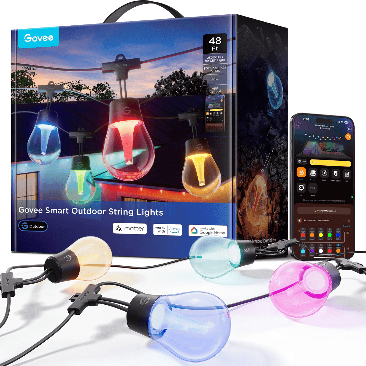 Govee 48-Foot Smart Indoor/Outdoor String Lights with 15 LED Globe Bulbs image 2