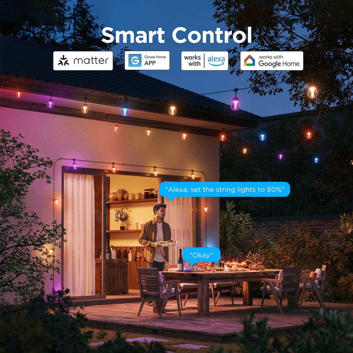 Govee 48-Foot Smart Indoor/Outdoor String Lights with 15 LED Globe Bulbs image 3