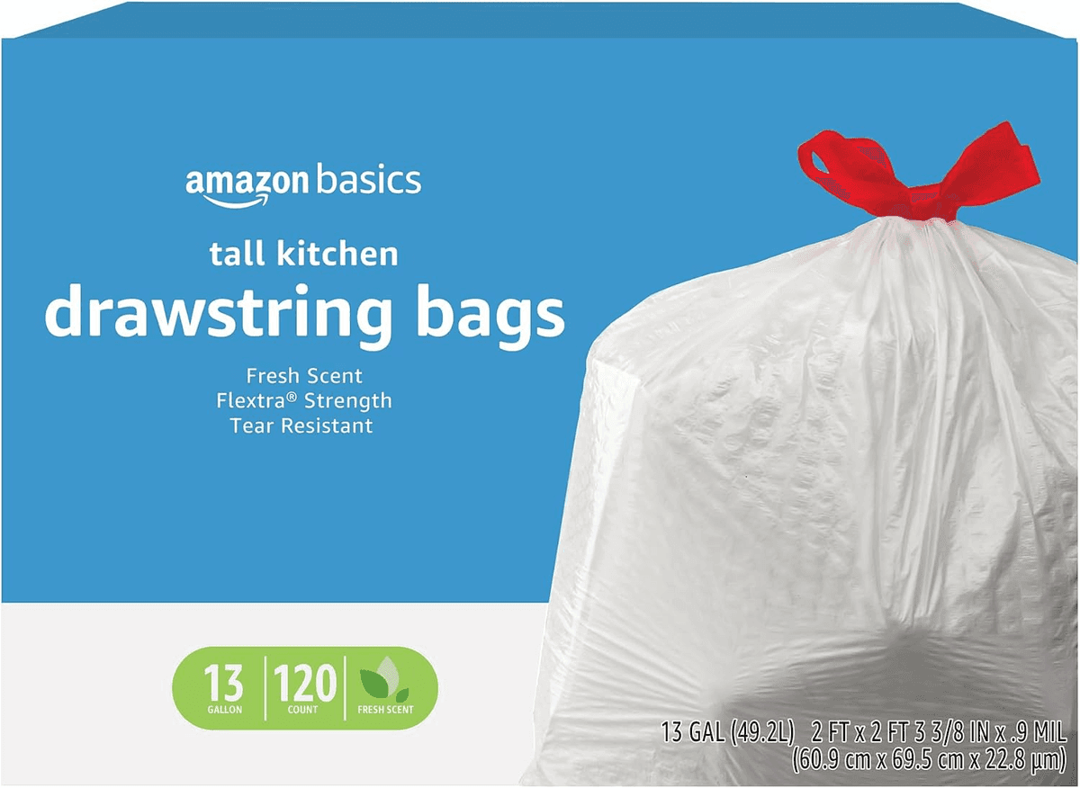 Amazon Basics Flextra Strength 13-Gallon Trash Bags, 120 Count