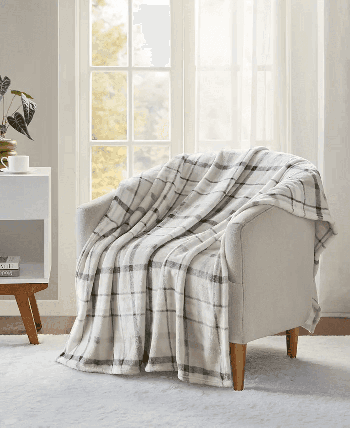 Premier Comfort Cozy Plush Printed Throw, 50 x 70 - Grey Plaid
