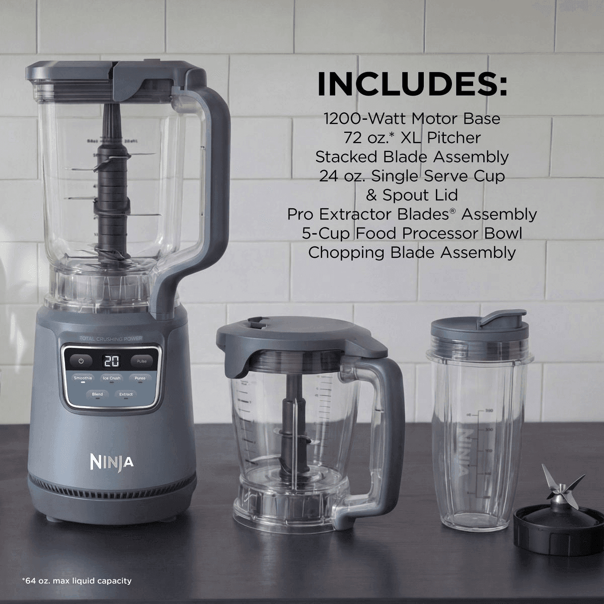 Ninja BlendPro Kitchen System 1200W Blender and Food Processor with To-Go Cup Gray BO401 image 5