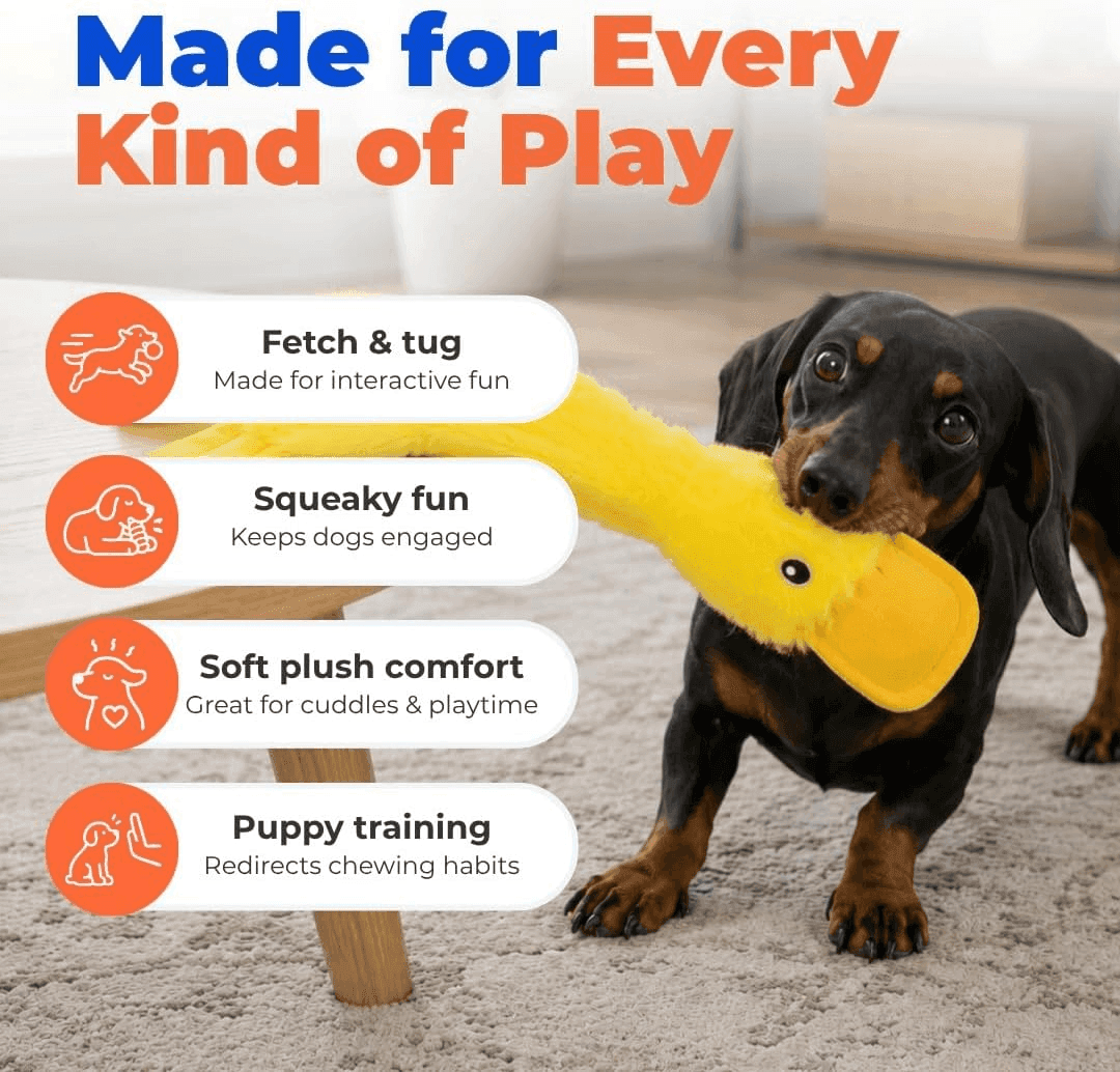 Best Pet Supplies Crinkle Duck Squeaky Dog Toy, Yellow image 4
