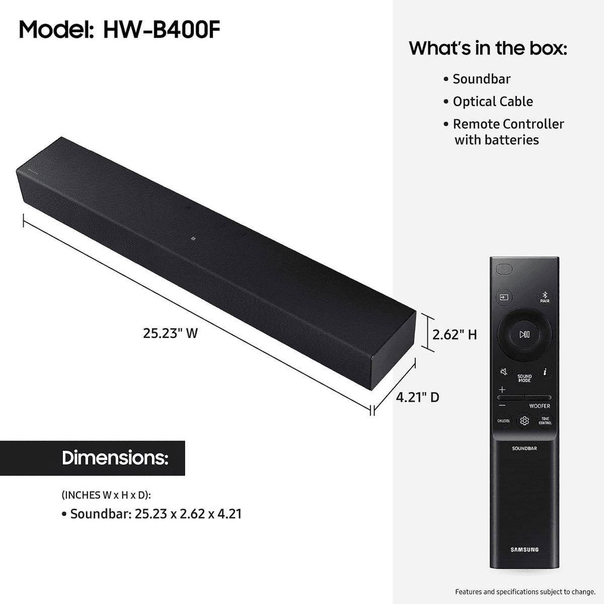 Samsung HW-B400F 2.0-Channel Soundbar with Built-In Woofer image 2