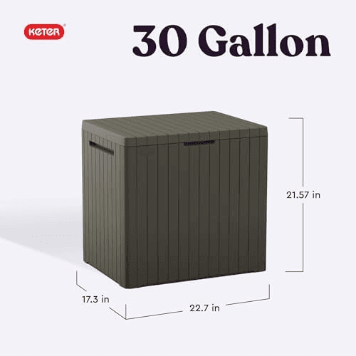 Keter City 30-Gallon Outdoor Storage Box and Patio Side Table - Taupe image 2