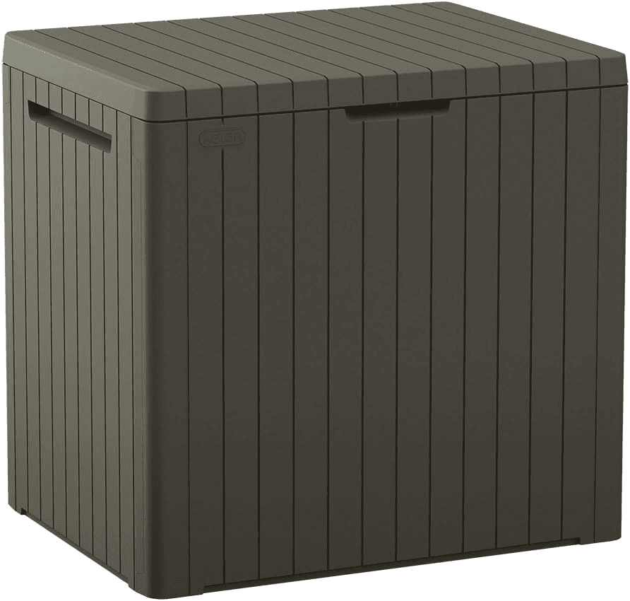 Keter City 30-Gallon Outdoor Storage Box and Patio Side Table - Taupe