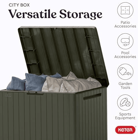 Keter City 30-Gallon Outdoor Storage Box and Patio Side Table - Taupe image 5