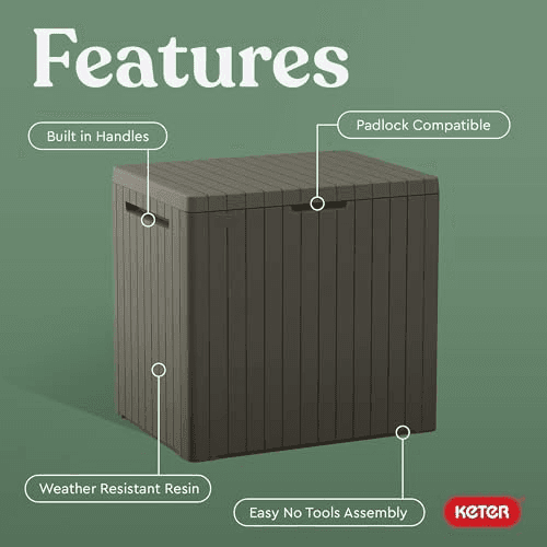 Keter City 30-Gallon Outdoor Storage Box and Patio Side Table - Taupe image 4