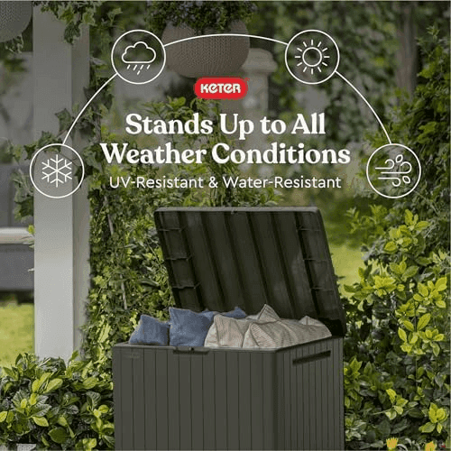 Keter City 30-Gallon Outdoor Storage Box and Patio Side Table - Taupe image 3
