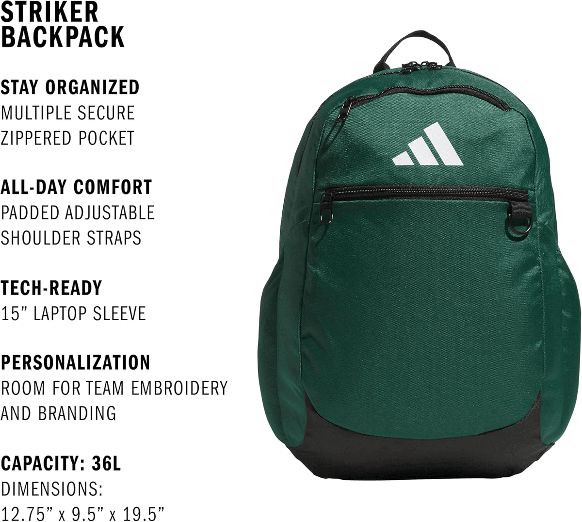 adidas Striker Soccer Backpack 36L - Dark Green image 3