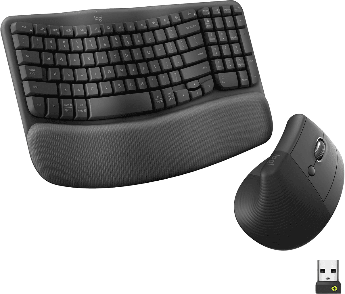 Logitech Wave Keys and Lift Vertical Mouse Wireless Combo - Graphite