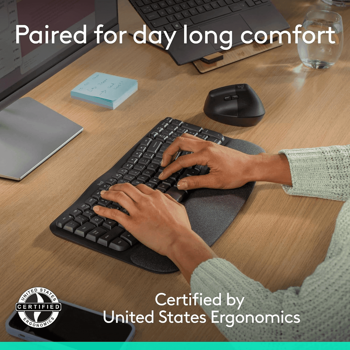Logitech Wave Keys and Lift Vertical Mouse Wireless Combo - Graphite image 3